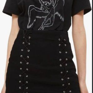 TOPSHOP MOTO Black skirt with laceup front - US10
